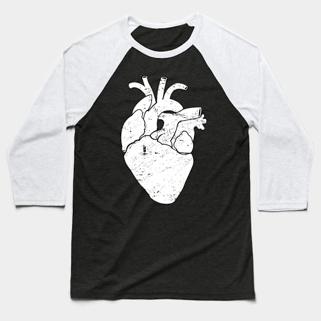 Distressed Anatomical Goth Heart Baseball T-Shirt by MeatMan